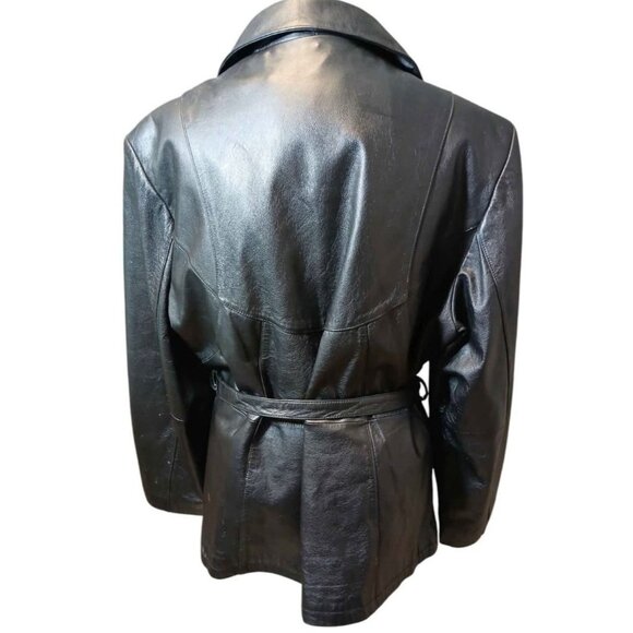 Vintage Wilsons MAXIMA Leather Jacket Womens XL Black Retro 90s Belted Button Up - Picture 2 of 6